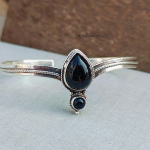 Bracciale in onice nero, bracciale regolabile, bracciale con pietre preziose, bracciale in onice nero, bracciale in argento sterling 925, bracciale da donna, bracciale fatto a mano