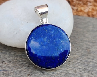 Collier Fait Main En Argent 925 Avec Pierre De Lapis-Lazuli Naturelle - Longueur 18 Pouces (46cm) - Ajustable