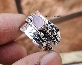Rose Quartz Spinner Ring, Meditation Ring, Rose Quartz Ring, 925 Sterling Silver Ring, Beautiful Ring, Gift Ring, Gemstone Ring, Dainty Ring