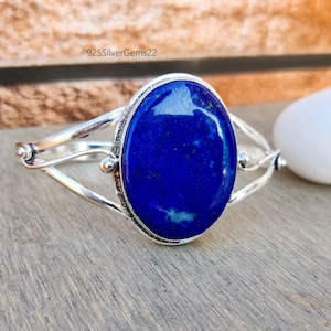 Lapis Lazuli Bangle, Handmade Bangle, Adjustable Bangle, Lapis Lazuli Jewelry, 925 Sterling Silver Bangle, Gemstone Bangle, Silver Bracelet