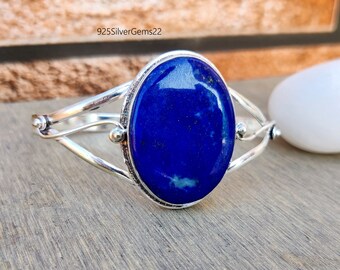 Lapis Lazuli Sterlingsilber Armreif, verstellbares Edelstein-Armband