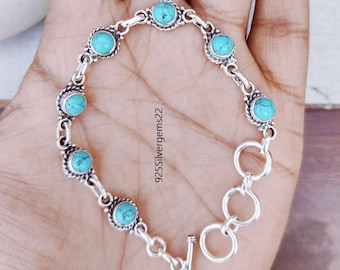 Sterling Silber Blau Türkis Armband, verstellbarer Edelstein Schmuck