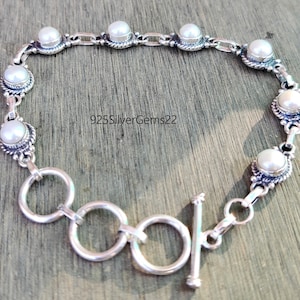 Pearl Bracelet, Pearl Jewelry, White Stone Bracelet, Gemstone Bracelet, Gift Bracelet, 925 Sterling Silver Bracelet, Statement Jewelry