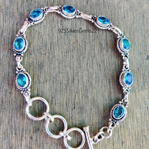 Blue Topaz Bracelet, 925 Sterling Silver Bracelet, Gemstone Bracelet, Handmade Bracelet, Adjustable Bracelet, Blue Topaz Jewelry