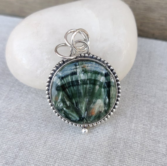 Sterling Silver Beaded Seraphinite Pendants Sterling Silver Beaded Seraphinite Pendants