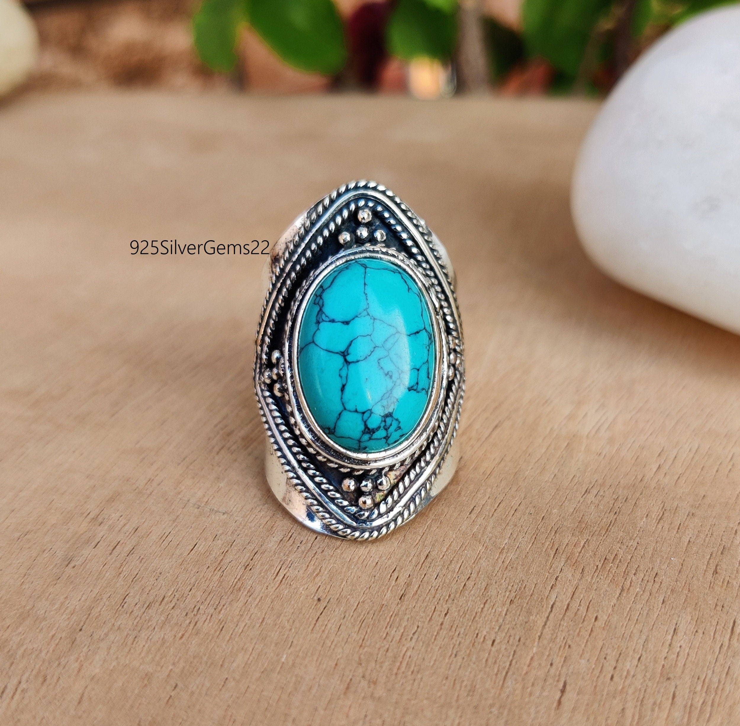 Handmade Oval Turquoise Ring, 925 Sterling Silver Band - Etsy