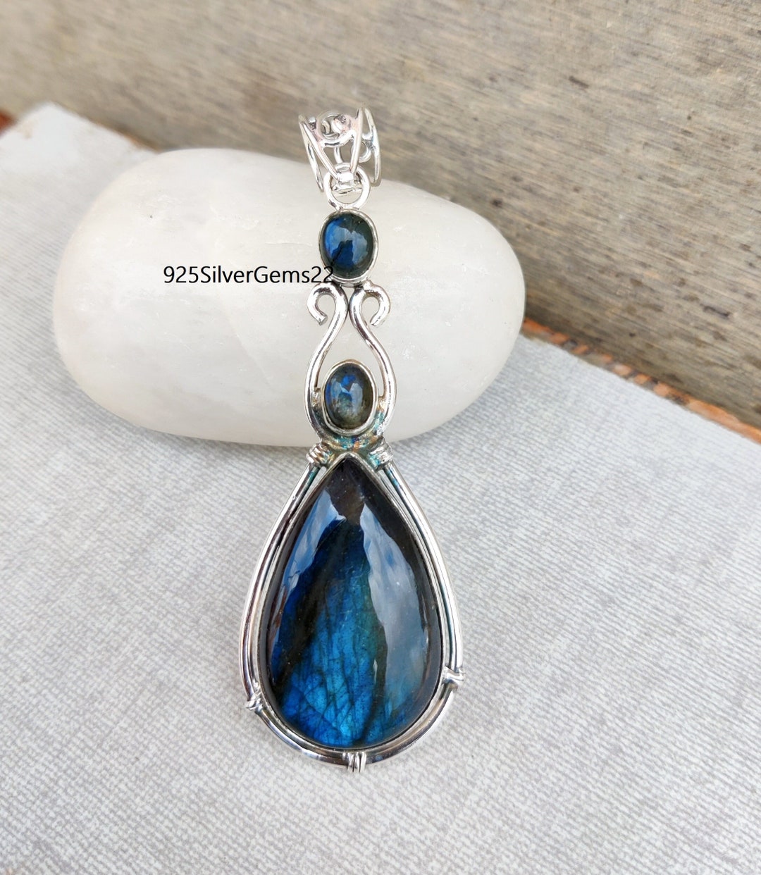 Pendentif Larme En Labradorite Et Argent Sterling 925 - Pierre Naturelle Bleu-vert