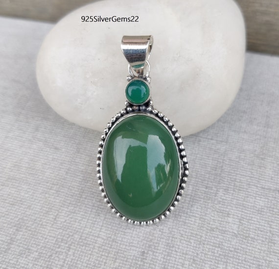Handmade Green Jade 925 Sterling Silver Pendant - Etsy Israel