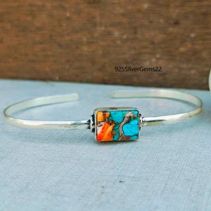 Oyster Copper Turquoise Bangle, Gemstone Bangle, Silver Bangle, Gift for women, Turquoise Bracelet, 925 Sterling Silver, Dainty Jewelry.
