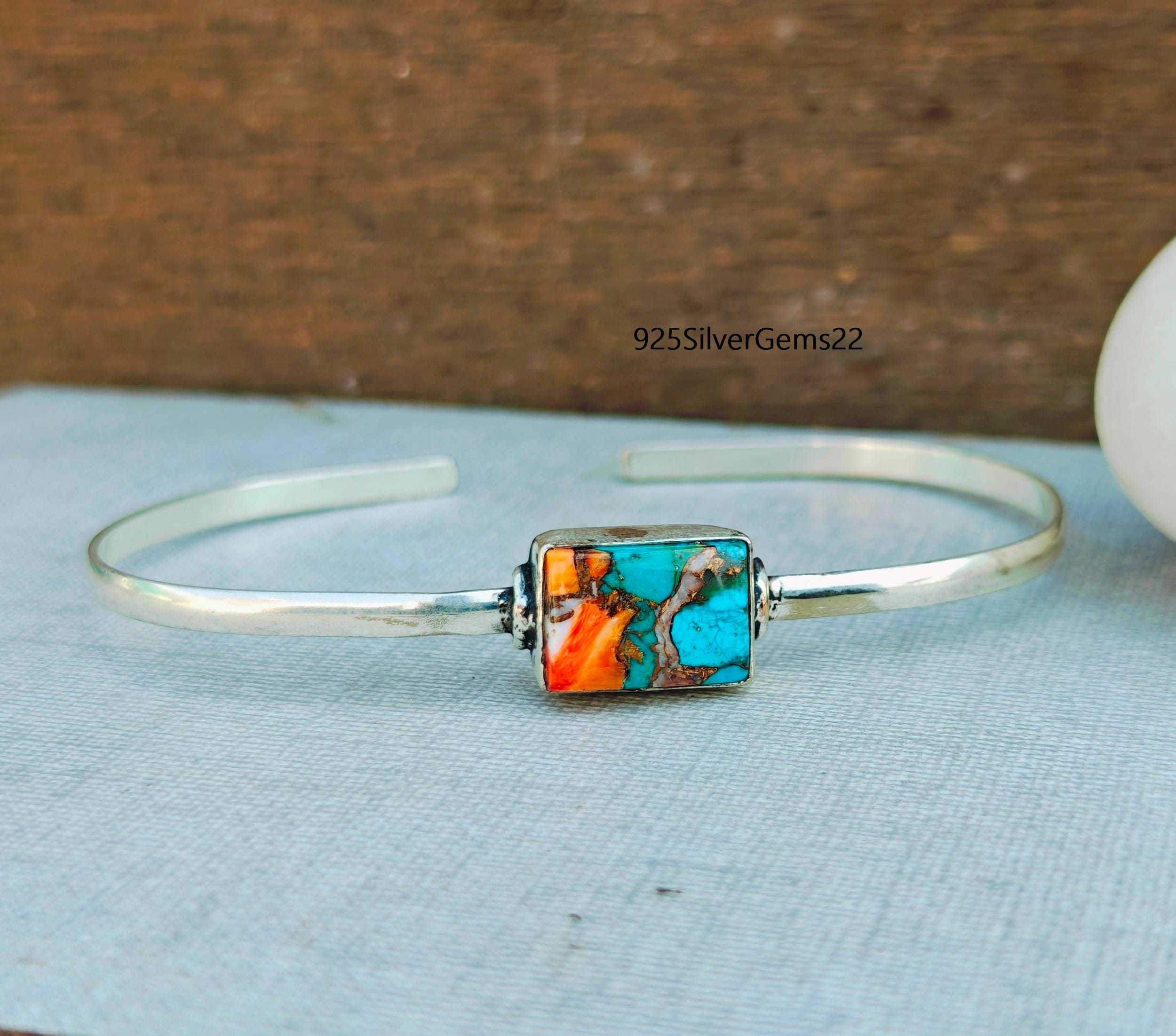 Oyster Copper Turquoise Bangle, Gemstone Bangle, Silver Bangle, Gift for women, Turquoise Bracelet, 925 Sterling Silver, Dainty Jewelry.