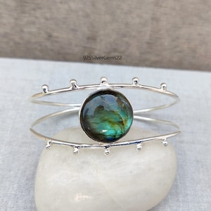 Labradorite Bangle, Labradorite Jewelry, 925 Sterling Silver Jewelry, Women Bangle, Handmade Bangle, Adjustable Bangle, Silver Bracelet