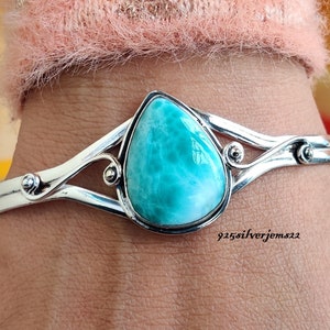 Larimar Armreif, Larimar Armband, 925 Sterling Silber, Larimar Schmuck, handgemachter Armreif, verstellbarer Armreif, Edelstein Armreif, Boho Armreif