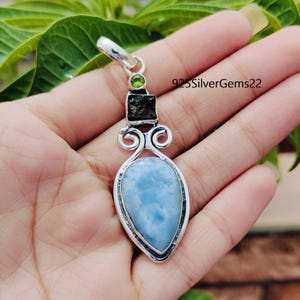 Larimar Pendant, Rough Garnet Pendant, Peridot Pendant, Women&#39;s Pendant, Wedding Jewelry, Anniversary Gifts, Birthday Jewelry, Gift for her.