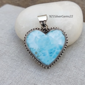 Herzform Larimar Anhänger, 925 Silber Anhänger, Charm Larimar Schmuck, Hochzeitsschmuck, Frauen Anhänger, Verlobungsgeschenke, Geschenk für Frau.