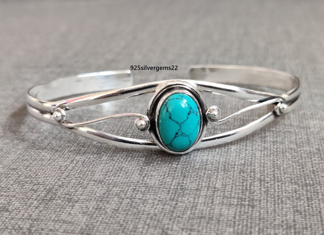 Blue Turquoise Bangle, 925 Sterling Silver Bangle, Turquoise Blue Turquoise Bangle, 925 Sterling Silver Bangle, Turquoise