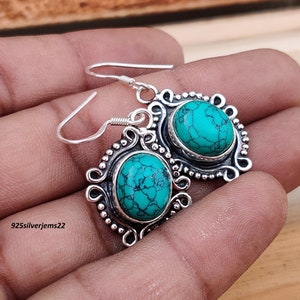 Turquoise Earring, 925 Silver Earring, Girls Earring, Turquoise Jewelry, Gemstone Earring, Women Earring, Silver Earrings, Blue Earring
