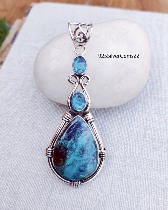 Shattuckite & Blue Topaz Pendants Shattuckite & Blue Topaz Pendants