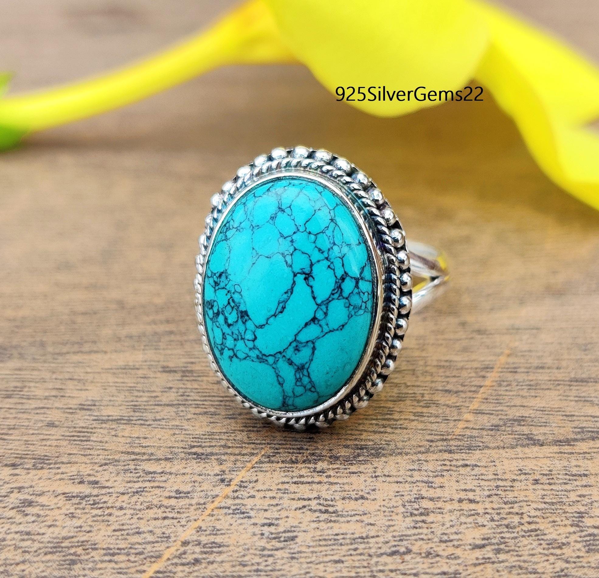 Anello in turchese blu rame: fascia in argento sterling 925 fatta a mano - Italia Anello in turchese blu rame: fascia in argento sterling 925 fatta a mano - Italia