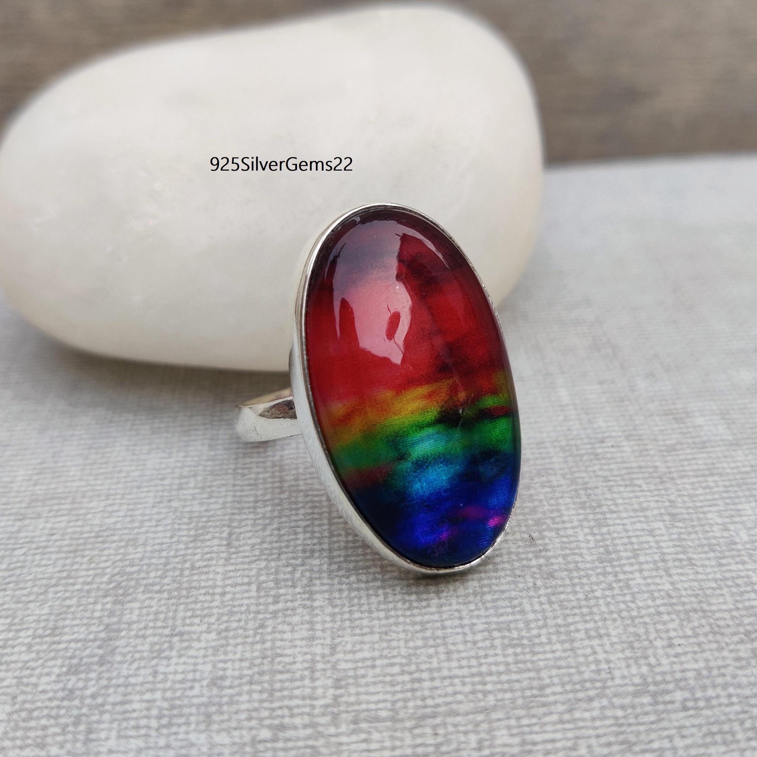 Bague En Ammolite Et Argent 925 Plaqué Or - Pierre Naturelle - Neuf Sans Emballage