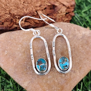 Blue Copper Turquoise Earring, Turquoise Earring, Gemstone Earring, 925 Sterling Silver Earring, Blue Copper Earring, Turquoise Jewelry