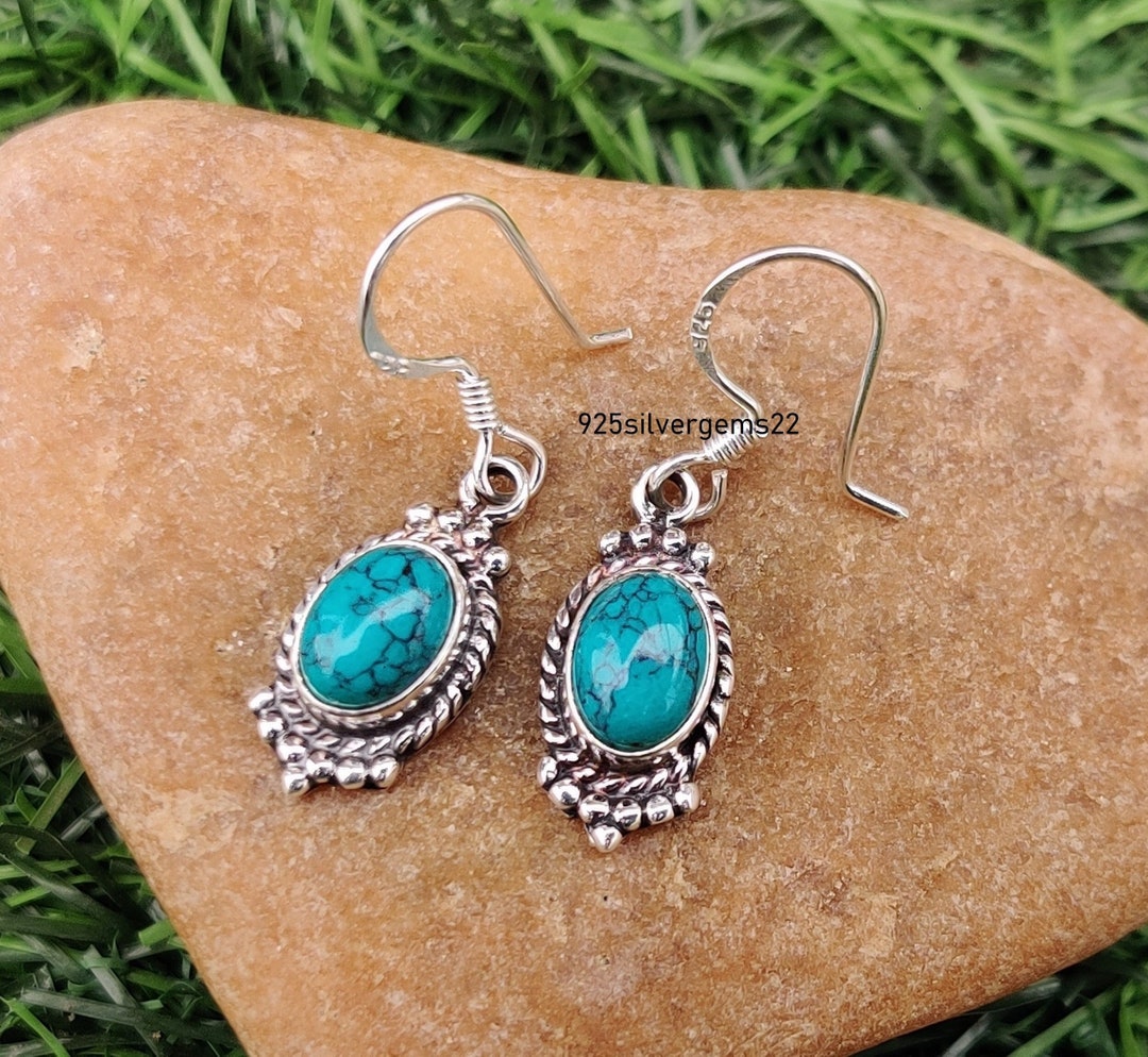Boucles d'oreilles Plumes et perles bleues turquoises argent 925