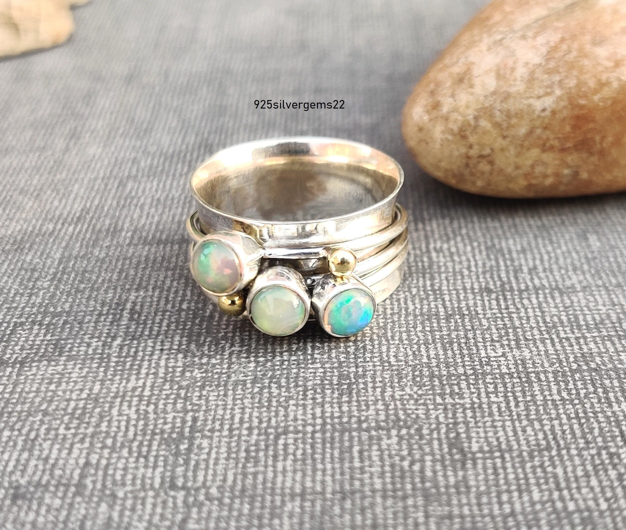 Opal Spinner Ring, Boho Ring, Meditation Ring, Opal Ring, 925 Sterling Silver Ring, Opal Jewelry, Women Ring, Anxiety Ring, Gift Ring