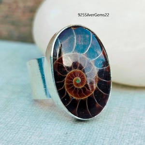 Ammonite Fossil Ring, Ammonite Fossil Jewelry,  Gemstone Ring, Promise Ring,  Handmade Ring, Gift For Her, Beautiful Ring, Silver Jewelry.
