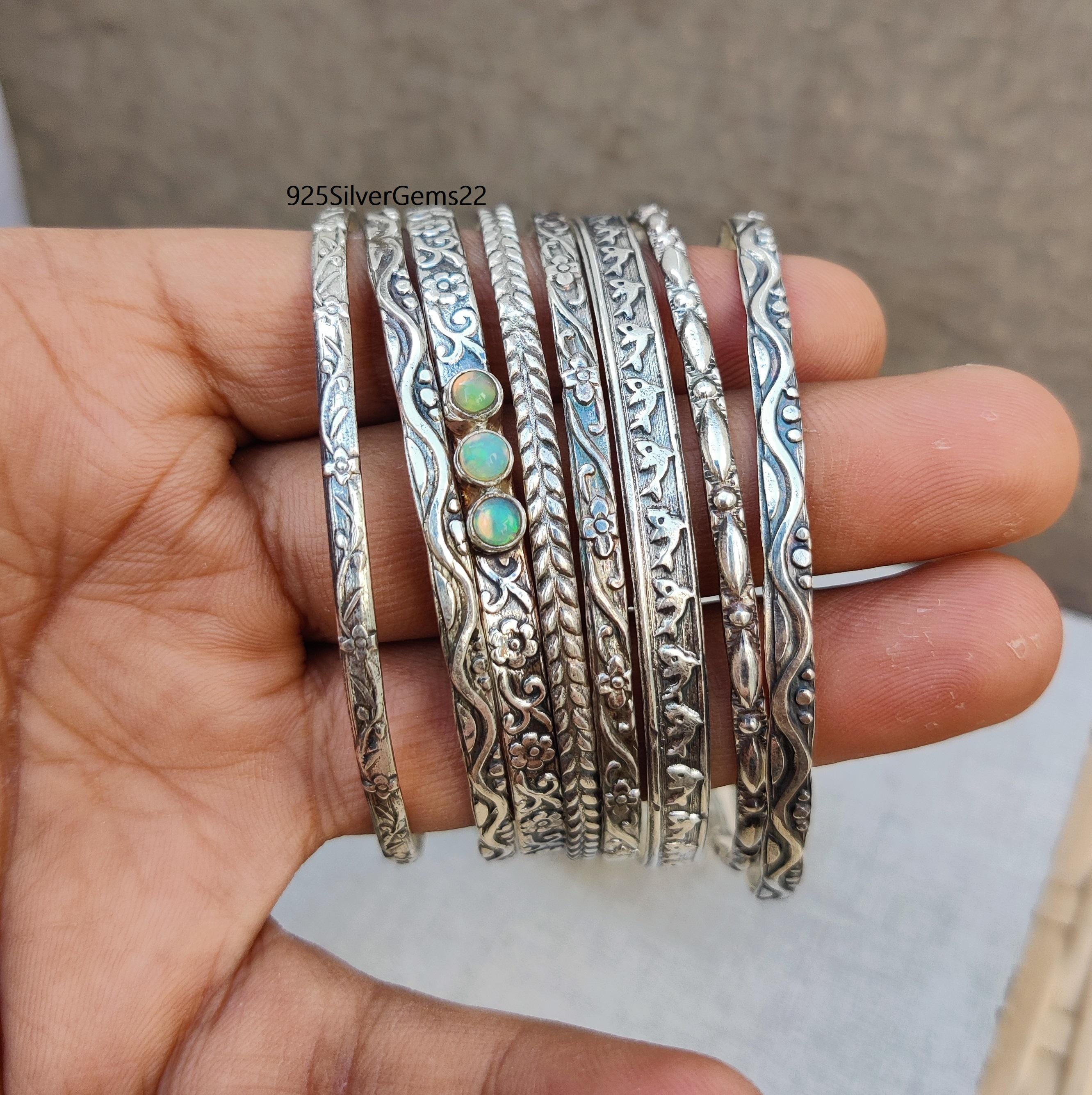 Floral Sterling Silver Bangle Set, Women's Bracelet, Gift - Etsy