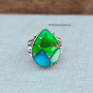 Peacock Dahlia Turquoise Ring, Handmade Ring, Peacock Dahlia Jewelry, Gemstone Ring, Silver Jewelry, Promise Ring, Women Ring, Gift Ring.