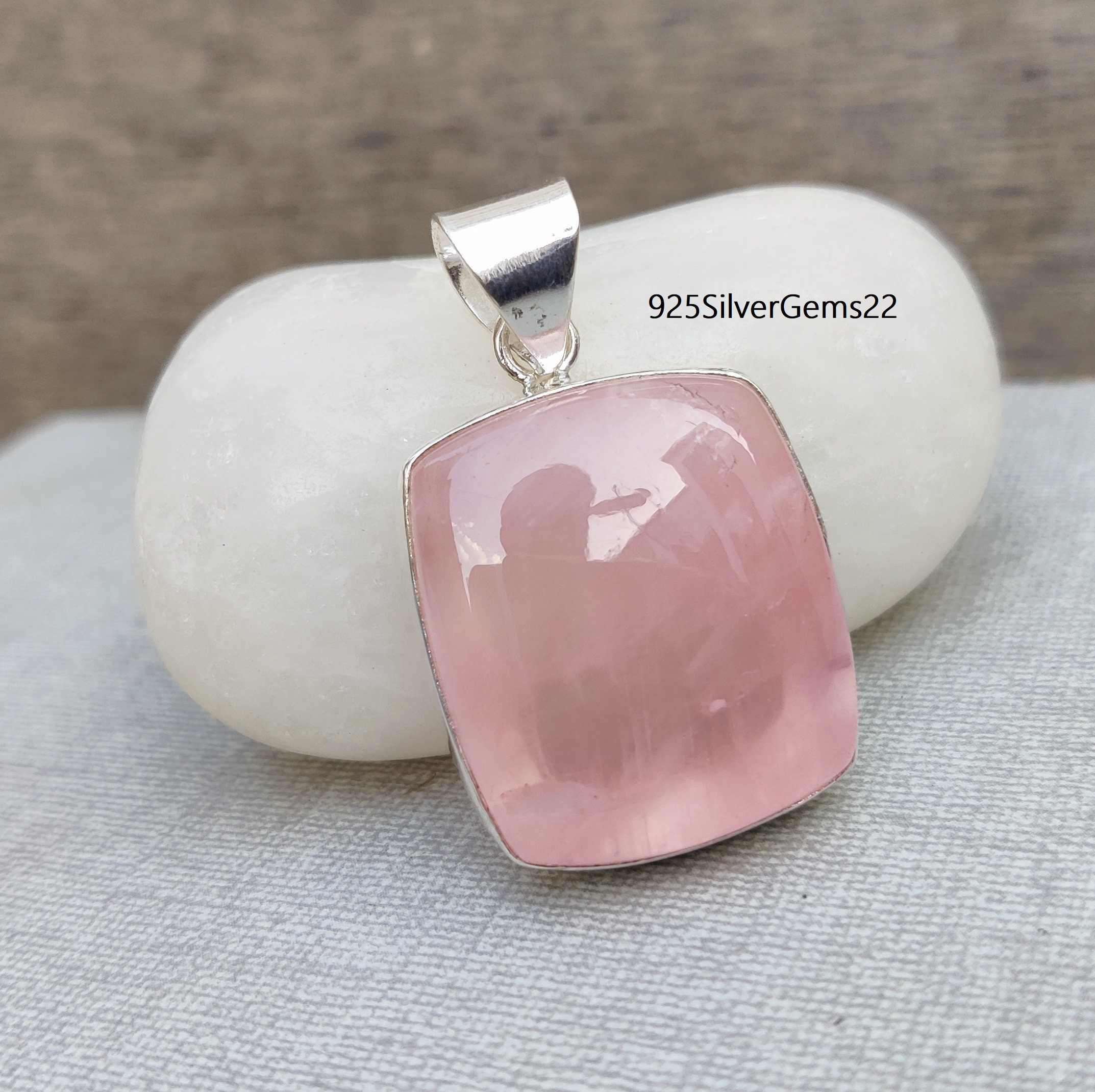 Rose Quartz Pendant, 925 Sterling Silver, Handmade Necklace