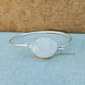 Moonstone Bangle, 925 Sterling Silver, Gemstone Bangle, Handmade Bangle, Silver Jewelry, Moonstone Jewelry, Adjustable Bangle, Gift For Her.