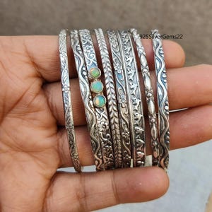 Opal Silver Armbandsset, Blommiga Manschettarmband, Silverarmband
