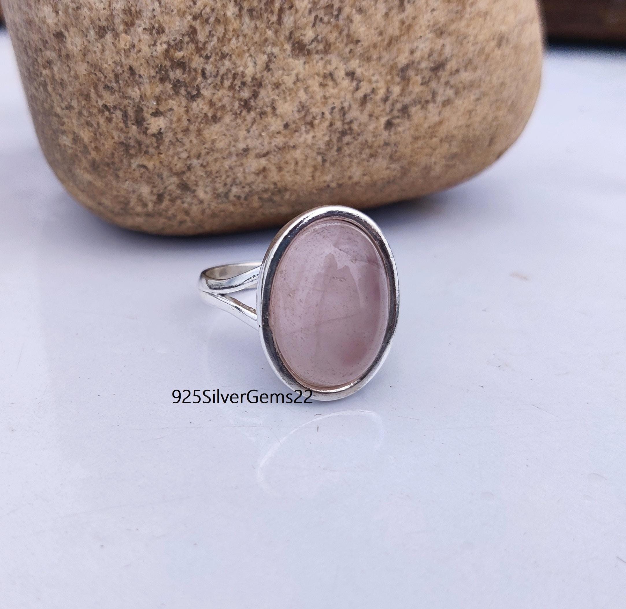 Rose Quartz Ring 925 Sterling Silver – Handmade, Natural Gemstone, All Sizes MO376 - View #5