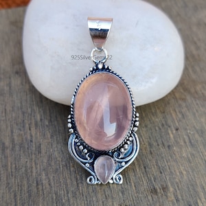 Rose Quartz Pendant, Quartz Pendant, Gift Pendant, 925 Silver Pendant, Handmade Pendant, Gemstone Pendant, Boho Pendant, Rose Quartz Jewelry