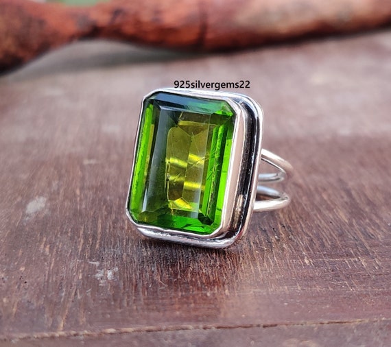 Italo Golden Emerald Cut Peridot Wedding Ring Set For Women | Italo Jewelry