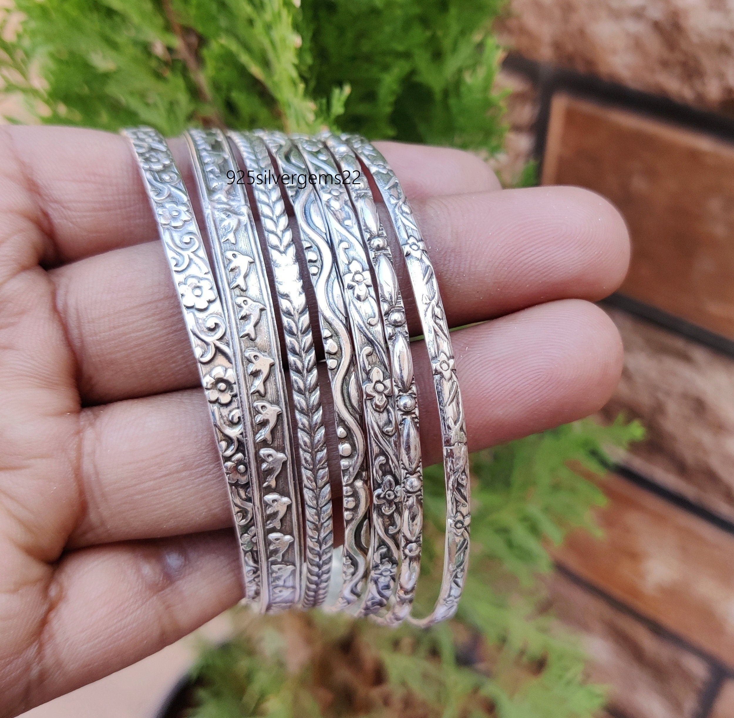 Floral Sterling Silver Bangle Set, Women's Bracelet, Gift - Etsy