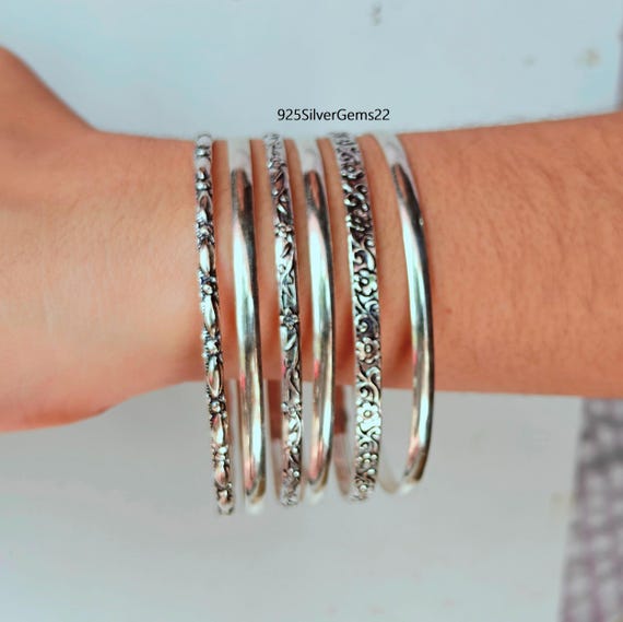 Handmade Sterling Silver Flower Bangle, Women's Jewelry