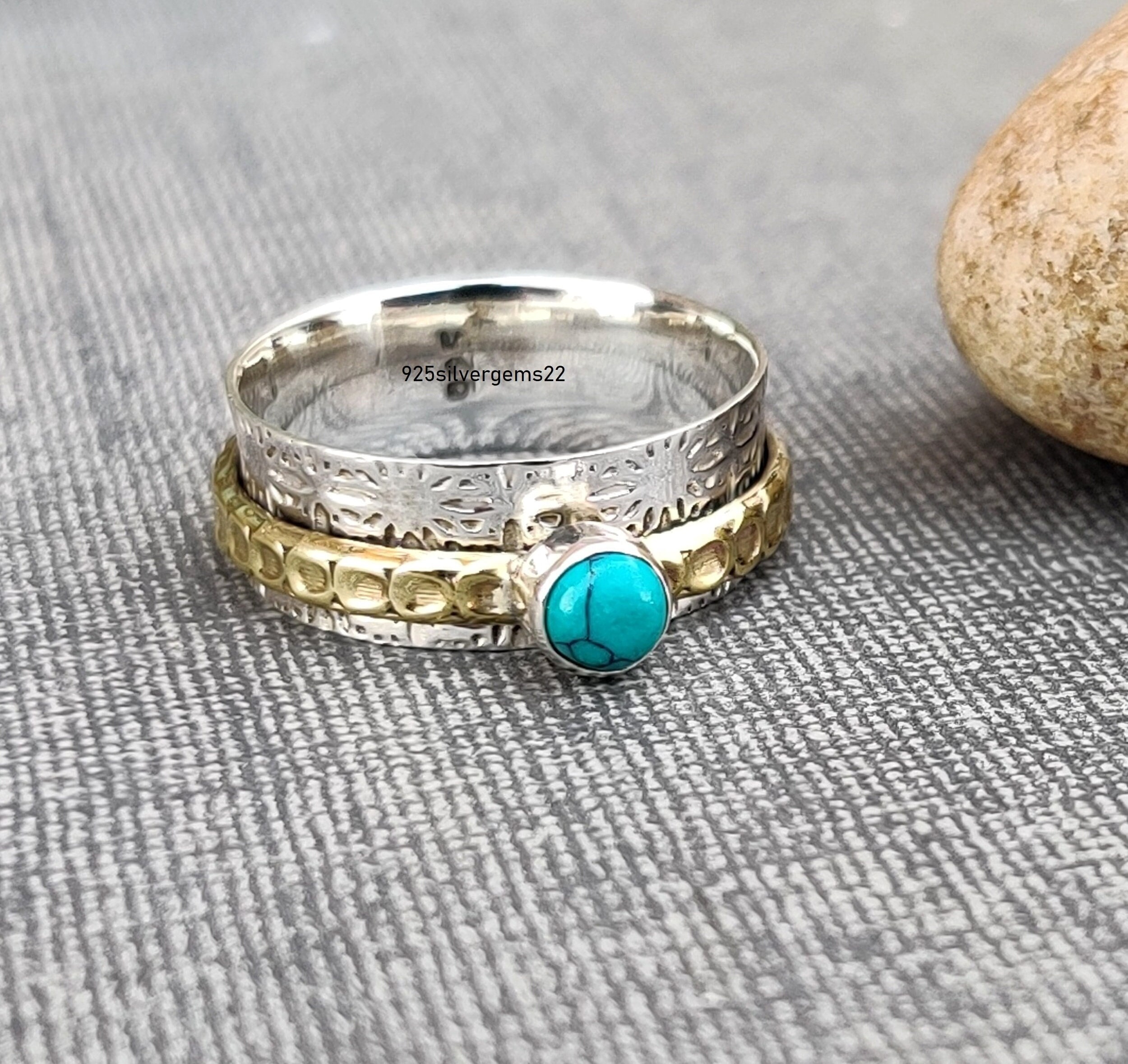 Blue Turquoise Ring, Handmade Ring, Turquoise Ring, Gemstone Ring, Turquoise Jewelry, 925 Sterling Silver Ring, Silver Ring, Spinner Ring