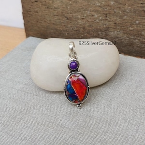 Pink Copper Turquoise Pendant, 925 Sterling Silver Pendant, Turquoise Jewelry, Women&#39;s Pendant, Statement Pendant Turquoise Necklace, Gifts.