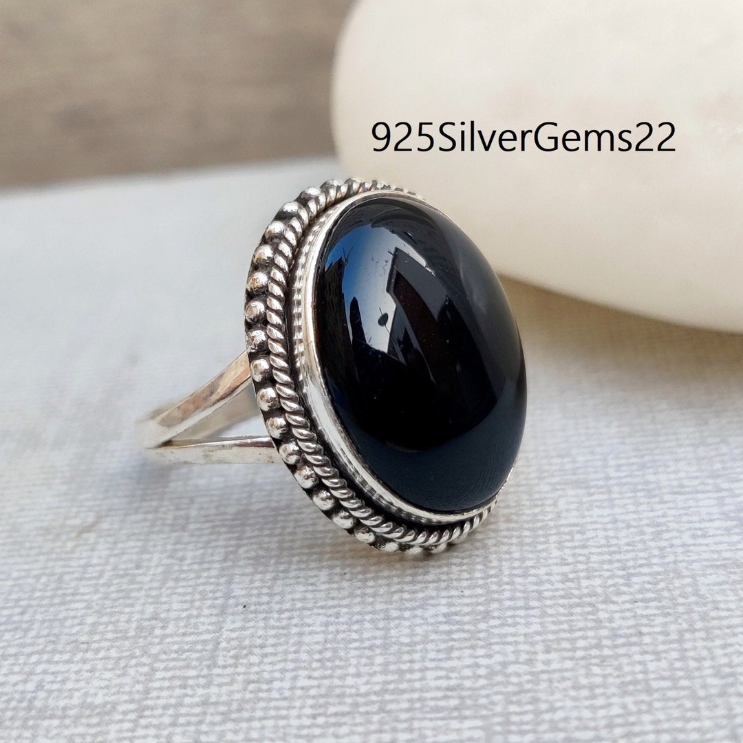 Vintage Schwarzer Onyx Ring für Frauen – 925 Uganda