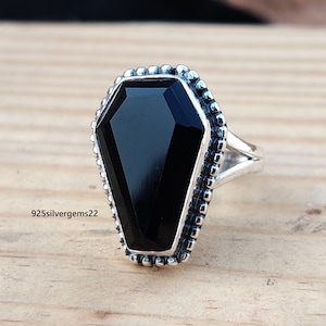Black Onyx Ring, Beautiful Ring, Coffin Ring, Gemstone Ring, Women Ring, 925 Sterling Silver Ring, Handmade Ring, Anxiety Ring, Promise Ring