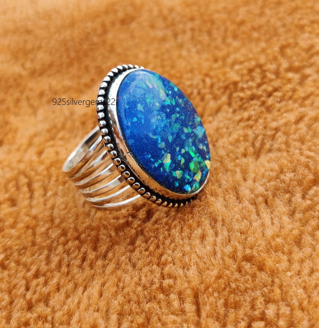 Handmade Australian Opal Ring, Sterling Silver Gemstone Jewelry - Etsy