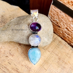 Amethyst Pendant, Moonstone Pendant, Larimar Pendant, 925 Sterling Silver Pendant, Silver Pendant, Handmade Pendant, Gemstone Pendant