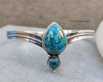 Blue Copper Turquoise Bangle, Women Bangle, 925 Sterling Silver Bangle, Charming Bangle, Turquoise Bangle, Turquoise Bracelet, Gift for her.