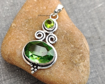 Handmade Peridot 925 Sterling Silver Pendant, Gemstone Jewelry
