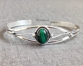 Malachite Bangle, Adjustable Bangle, Malachite Bracelet, Malachite Jewelry, 925 Silver Bangle, Women Bangle, Handmade Bangle, Gift Bracelet