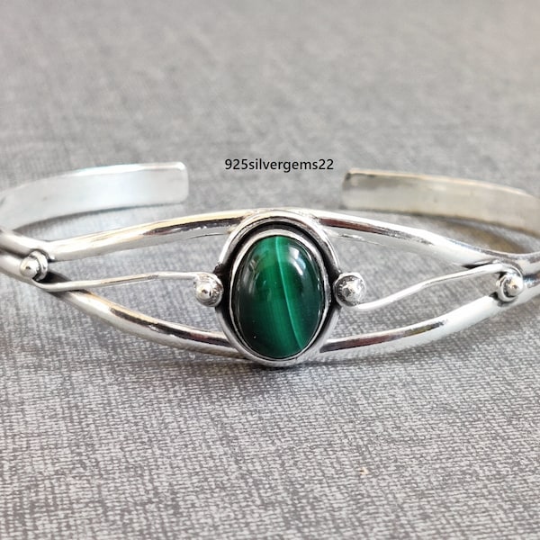 Malachite Bangle, Adjustable Bangle, Malachite Bracelet, Malachite Jewelry, 925 Silver Bangle, Women Bangle, Handmade Bangle, Gift Bracelet