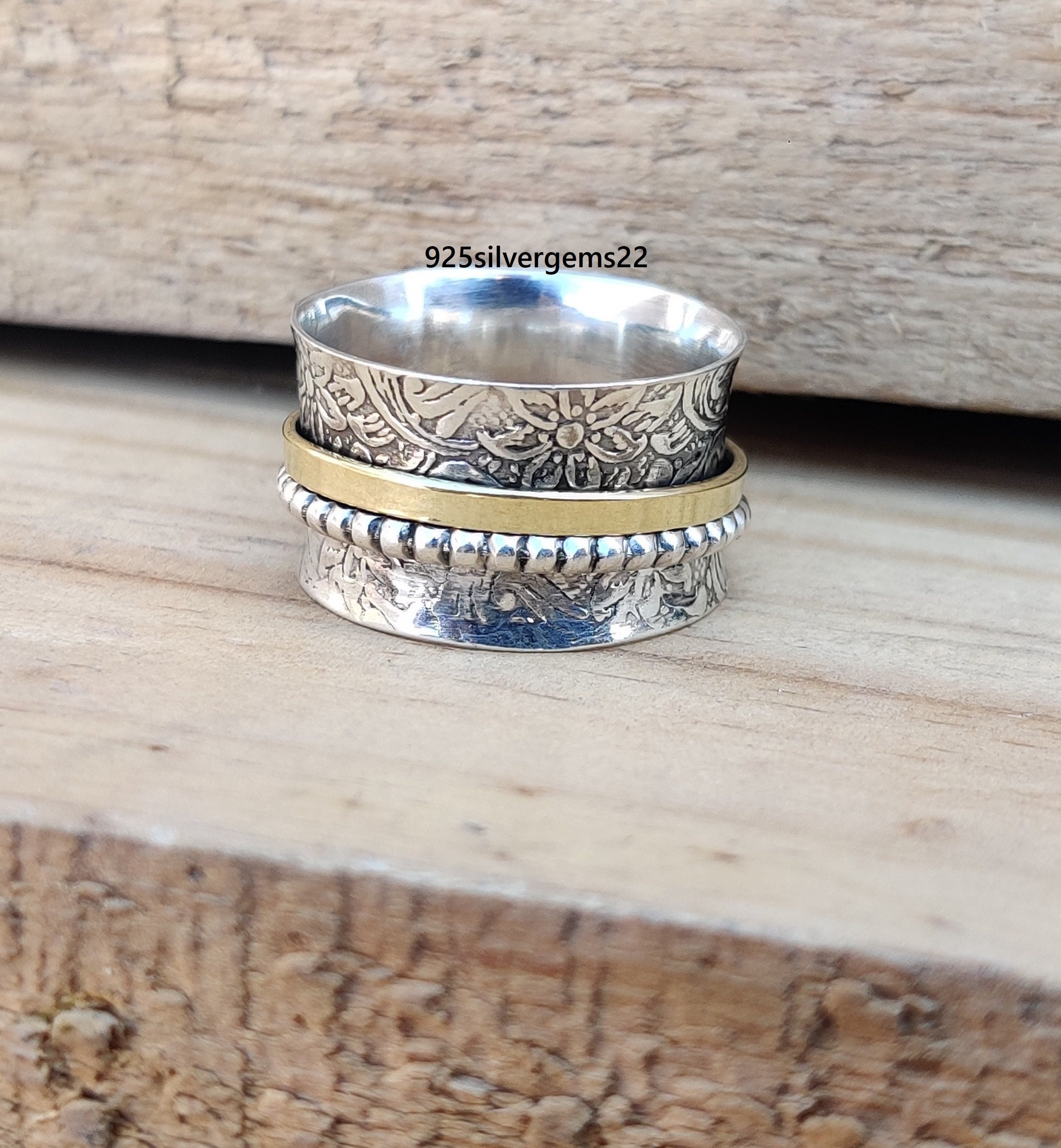 Anillo giratorio de plata de ley 925, anillo giratorio, meditación, yoga, grueso, preocupación, ansiedad, regalo para mujeres y niñas