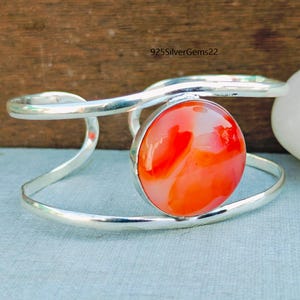 Carnelian Bangle, Silver Jewelry, 925 Sterling Silver, Carnelian Bracelet, Handmade Bangle, Gemstone Bangle, Beautiful Bangle, Gift For Her.