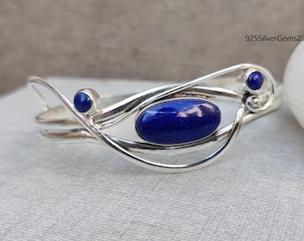 Lapis Lazuli Bangle, Handmade Bangle, Adjustable Bangle, Lapis Lazuli Jewelry, 925 Sterling Silver Bangle, Gemstone Bangle, Silver Bracelet.